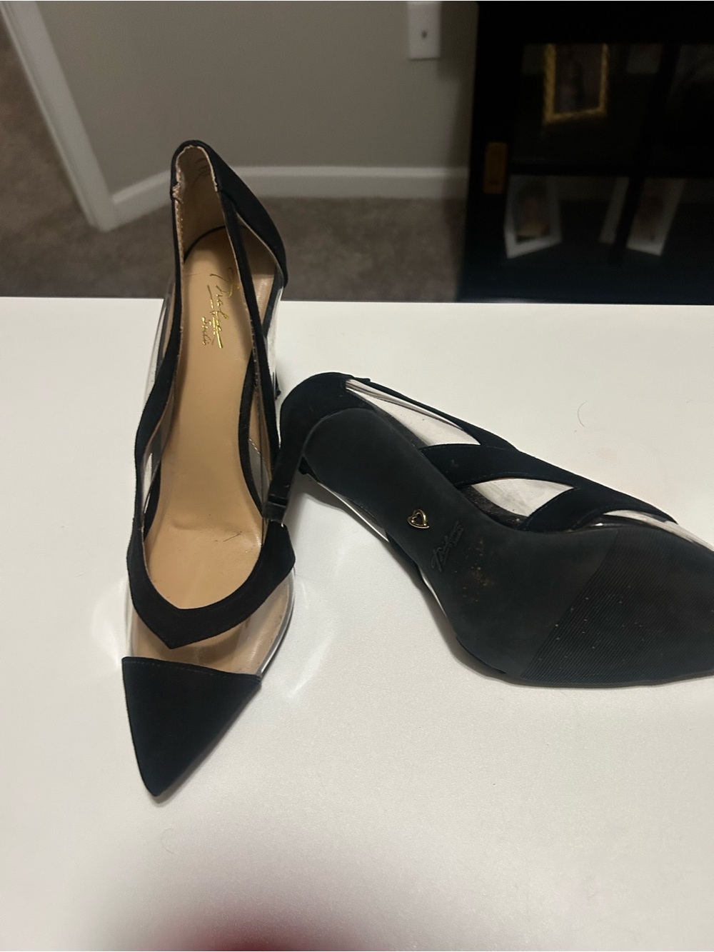 Thalia Sodi Black Pointed Pumps with Clear Panels